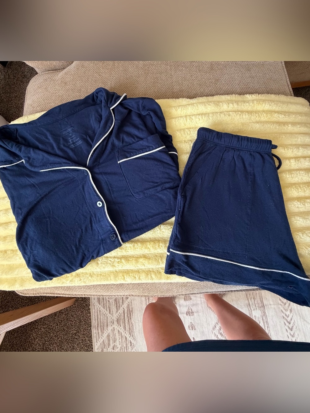 Auden Navy Blue Pajama Top & Shorts with White Trim